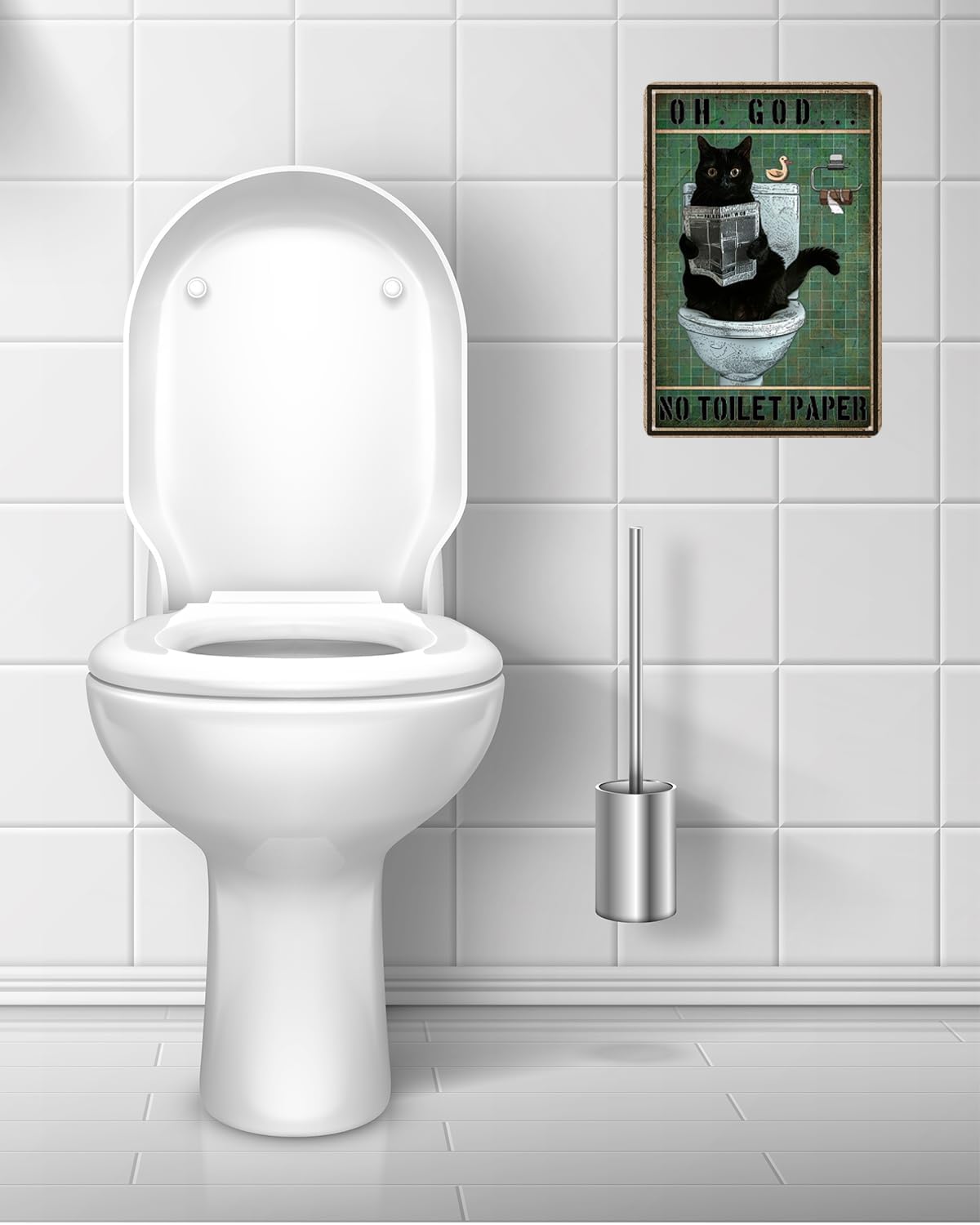 Vintage Funny Black Cat Sign, OH, GOD...NO TOILT PAPER Funny Cat Reading Newspaper in Bathroom Sign, Wall Decor for Bathroom Retro Tin Sign, Cat Decor For Cat Lovers 8 * 12″