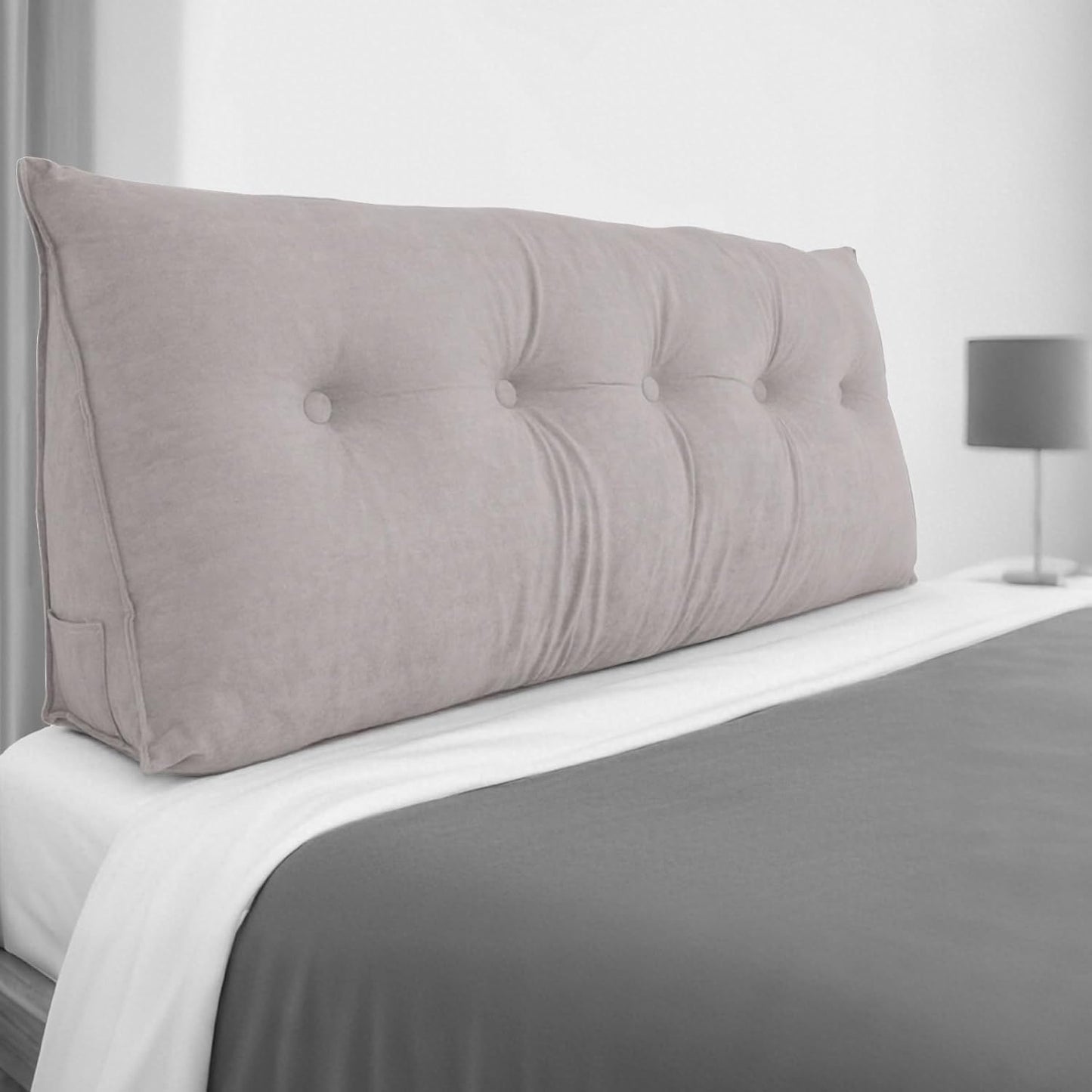 FAHKNS Wedge Pillow Headboard Queen, Removable Bed Wedge Pillow, Triangle Headboard Pillow for Bed, Sofa, Patio, Glass Window Floor, Light Gray