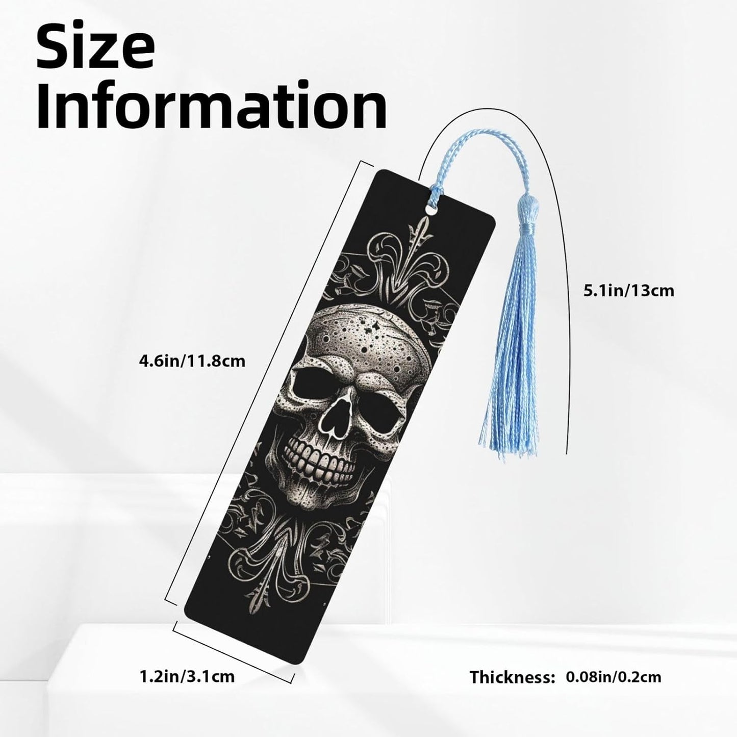 Patterned Skull Bookmarks Gifts for Women Men, Wooden Bookmarks for Book Lovers, Vintage Book Marks Ornaments with Tassel, Unique Personalized Reading Page Markers Sky Blue
