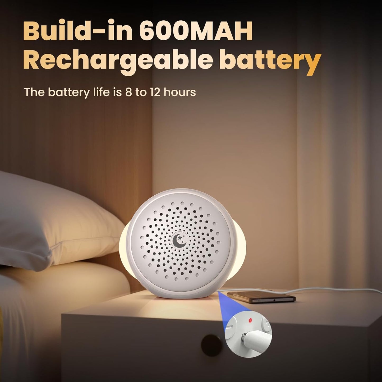 White Noise Sound Machine for Baby Sleep, 27 Soothing Sounds, Brown Noise, 24H Battery, 3 Warm Night Light Modes, 11 Color Lamp, Timer, Memory Function, Portable for Travel