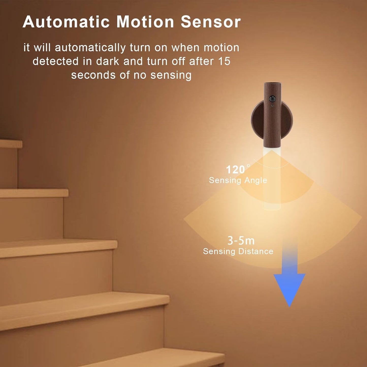 LANDGOO LED Motion Sensor Lights, Set of 2 Battery Operated Stick on Wall Sconces, Rechargeable Lighting for Hallway Stairway, Magnetic 360° Rotation for Indoor Lamps (Black Walnut Wood 2PCS)