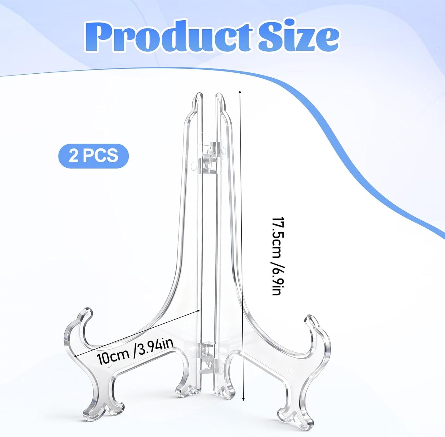 2Pcs 7" Clear Acrylic Display Stand/Plate Stands, Clear Folding Display Plate Holder Plate Holder Easel for Picture Photo Cards Book Home Decoration