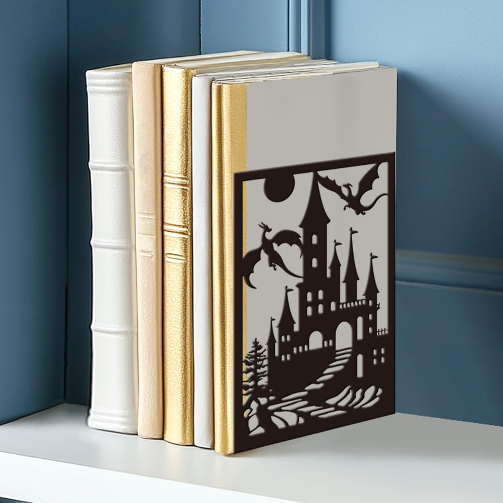 2 Pieces Metal Bookends for Shelves Dragon Bookends Decorative Heavy Duty Book Ends for Heavy Books Unique Gifts Book Ends for Home Office 4.7"x3.5"x7"