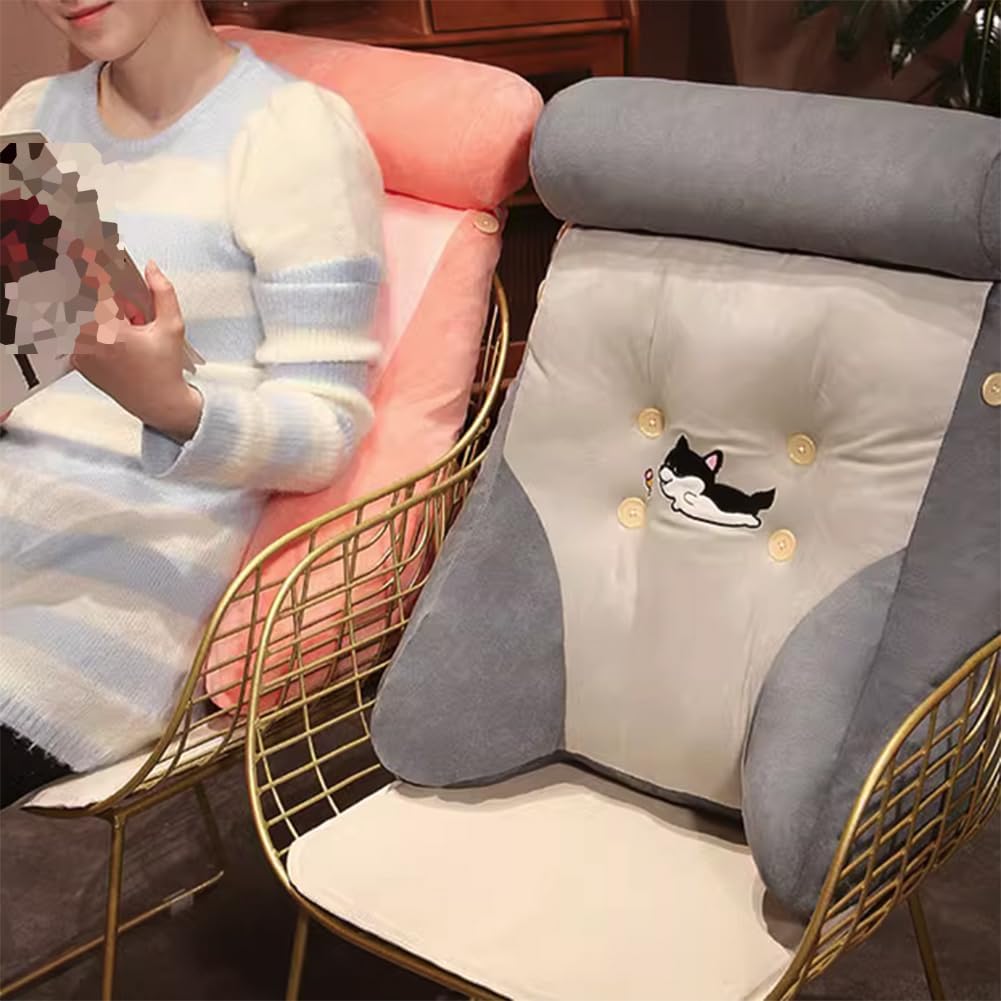 Cartoon Bed Backrest Pillow Thick Sofa Soft Reading Waist Pillow Washable Lumbar Back Cushion with Small Bolster Pillow (Gray, 45×55cm/17.7"×21.65")