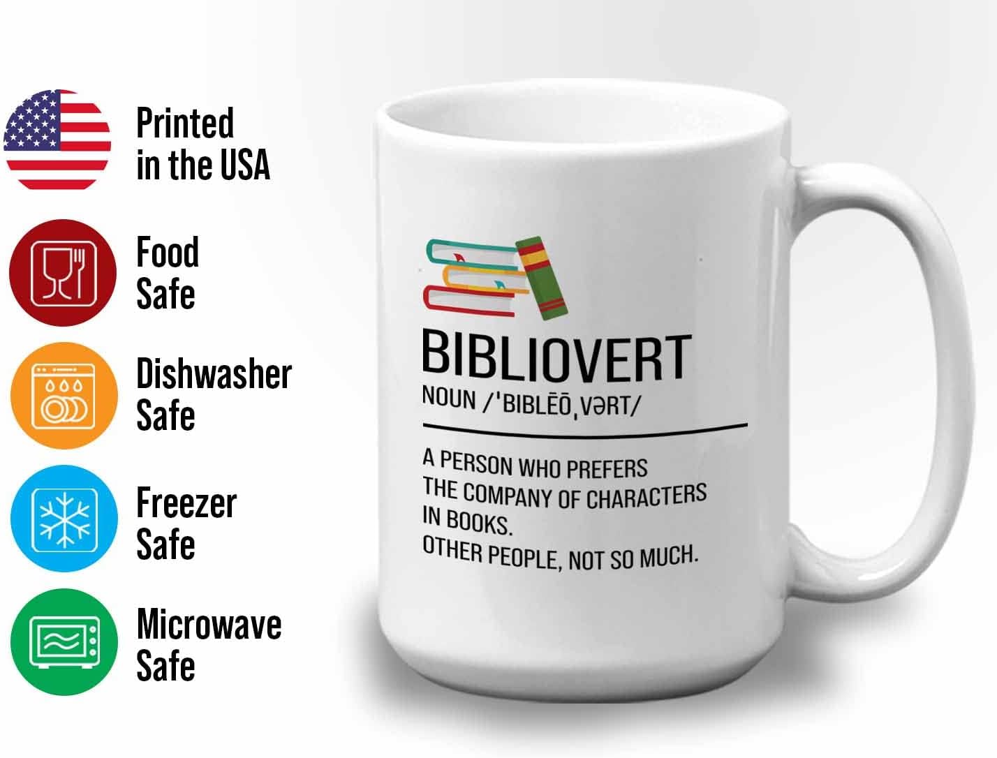 Bubble Hugs Book lovers Coffee Mug 15oz White - Bibliovert Definition - Author Writer Book Library Editor Introvert Lovers Cat Chill Relax Bookworm Reading
