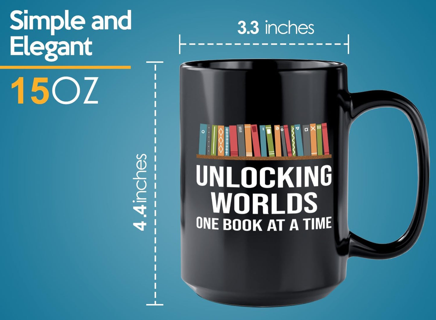 Book Lover Coffee Mug 15oz Black -Unlocking Worlds - Gift For Poets Bookish People Bibliophile Librarian Book Club Reader