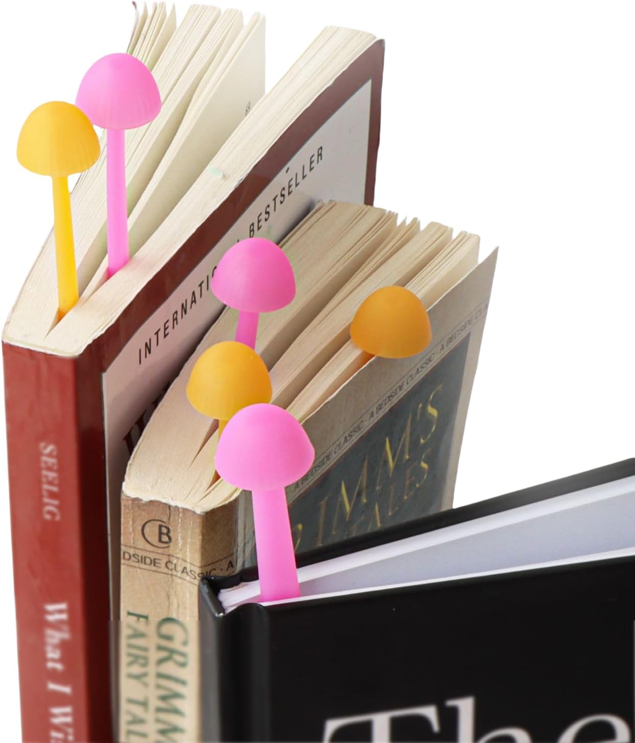 Mini Mushroom Bookmark Set (4-Piece) Dual Sizes, Dual Colors Available Soft, Flexible Silicone Material Fun Christmas Stocking Stuffer Ideal Gift for Bookworms and Teachers