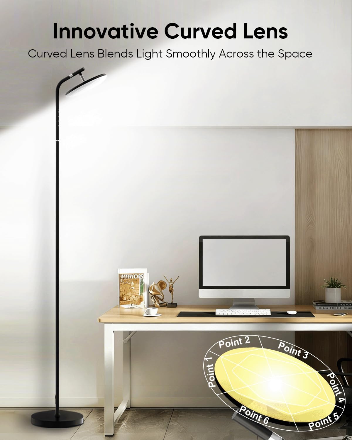 LED Floor Lamp, 36W Super Bright Standing Lamp with Remote & Touch Control, 69" Stepless Dimmable Torchiere Tall Lamp, 350° Rotating Head Floor Lamp for Bedroom, Living Room, Office, Black