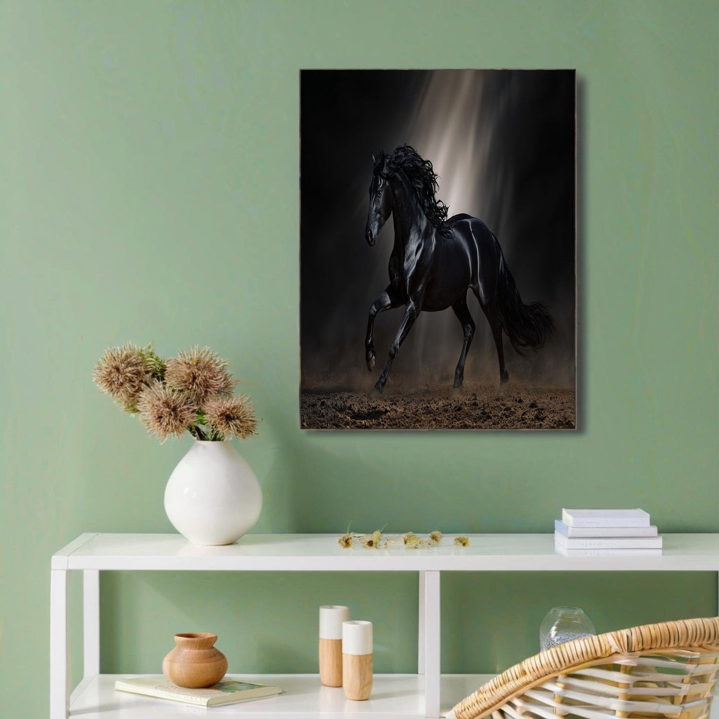 GDJSMIN Realistic Style Wall Art, Majestic Black Horse Running Poster for Reading Room Living Room Decor 16x 24 inch Unframed