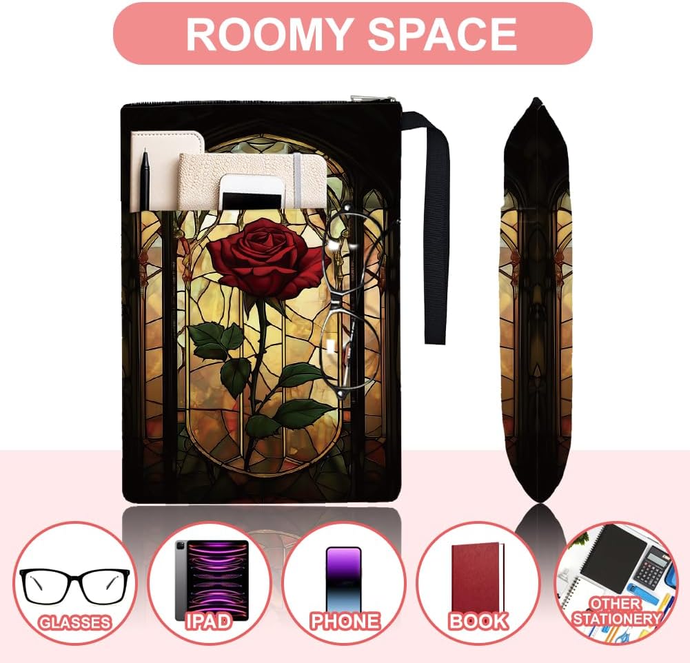 1pc Book Sleeve with Pocket 13.4x9.45 inches(34x24cm) Rose Book Sleeve Pouch Vintage Flower Book Protectors Book Covers for Paperbacks for Students Teachers