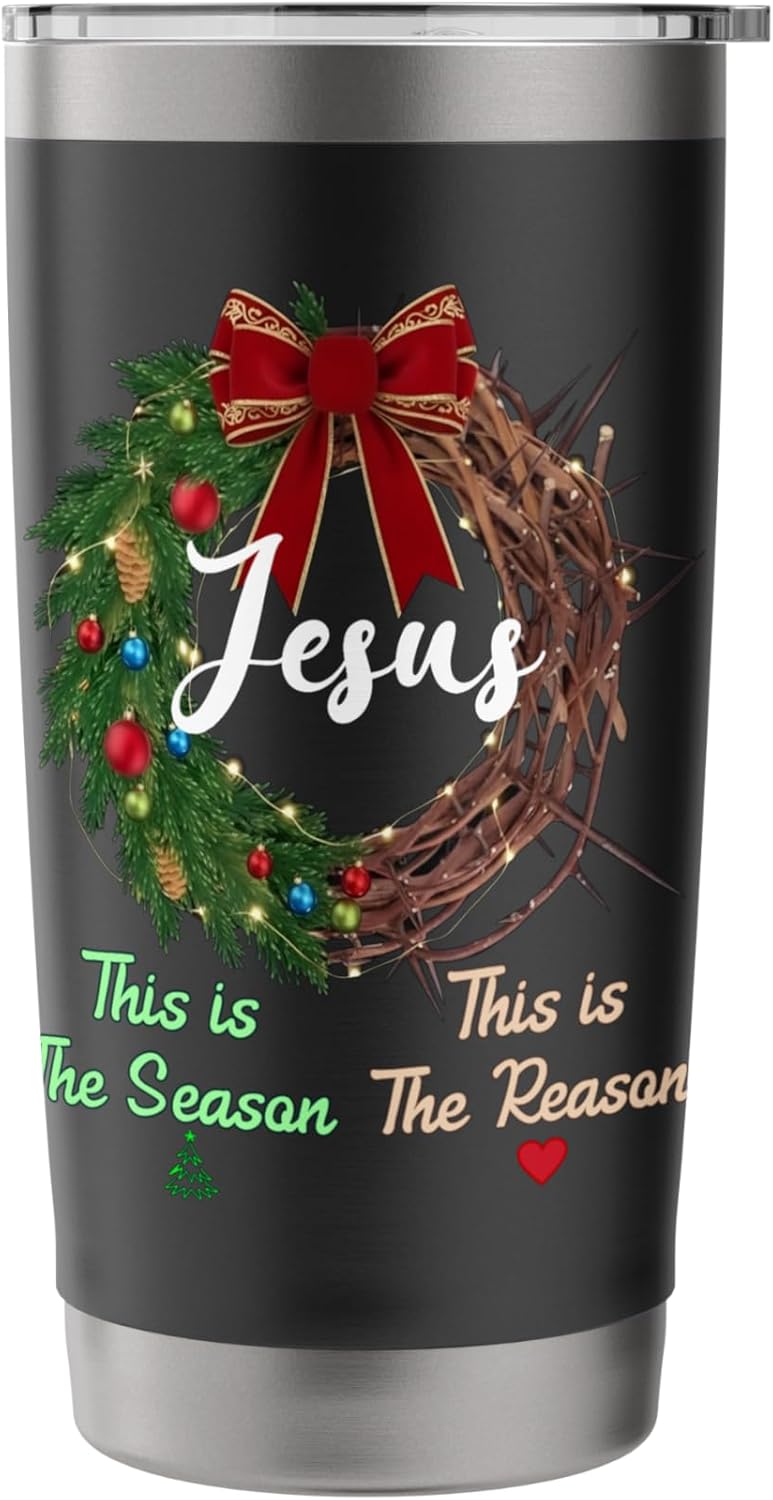 Jesus is the Reason for the Season Christian Xmas Wreath Stainless Steel Insulated Tumbler