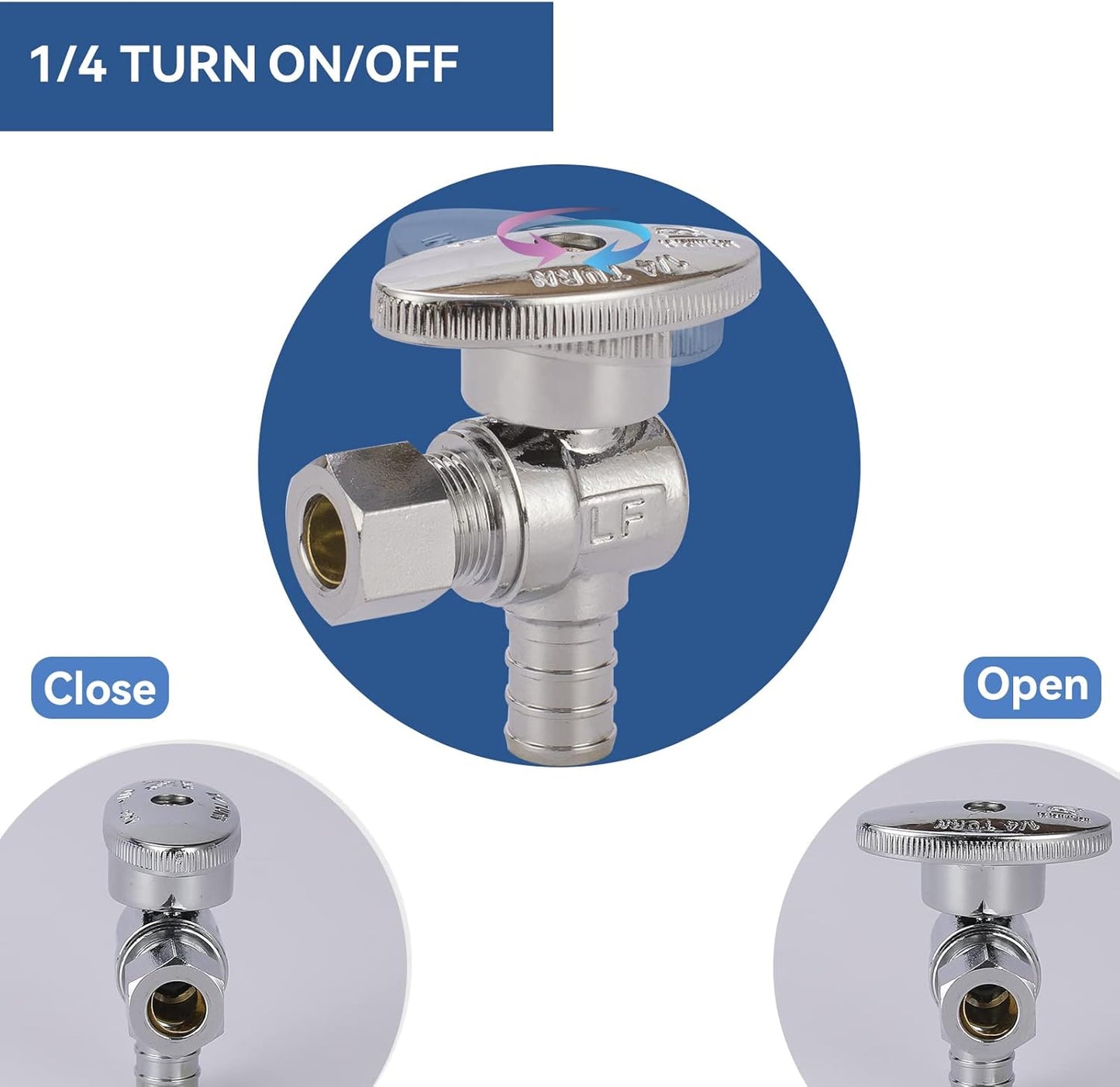 Angle Stop Valve,1/2 Inch Pex X 3/8 Inch OD Compression Angle Shut-off Valve with 1/4 Turn on/off (Pack of 10,ASTM F1807)(VALVE076-10Pack)