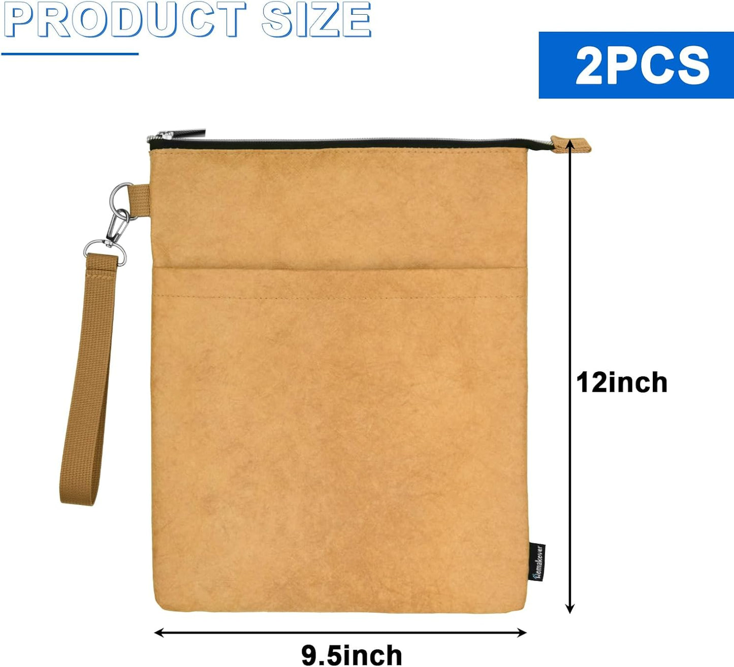 Book Sleeves with Zipper, Travel Book Waterproof Protector Pouch for Hardcover Books, Book Covers Bags Carry Case/Front Pocket & Handle Strap for Book Lovers Mother's Day Readers, Tyvek Paper, 2 Pcs