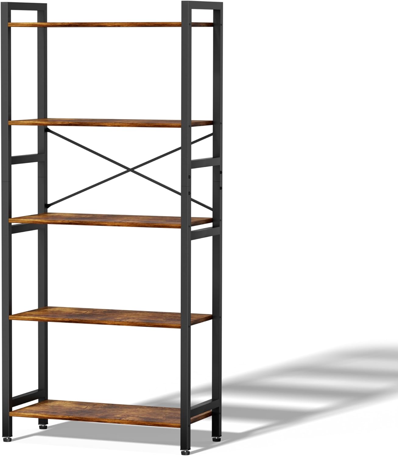5 Tier Bookshelf,Storage Shelf with Steel Frame,Free Standing Open Book Shelves Storage Display Shelf