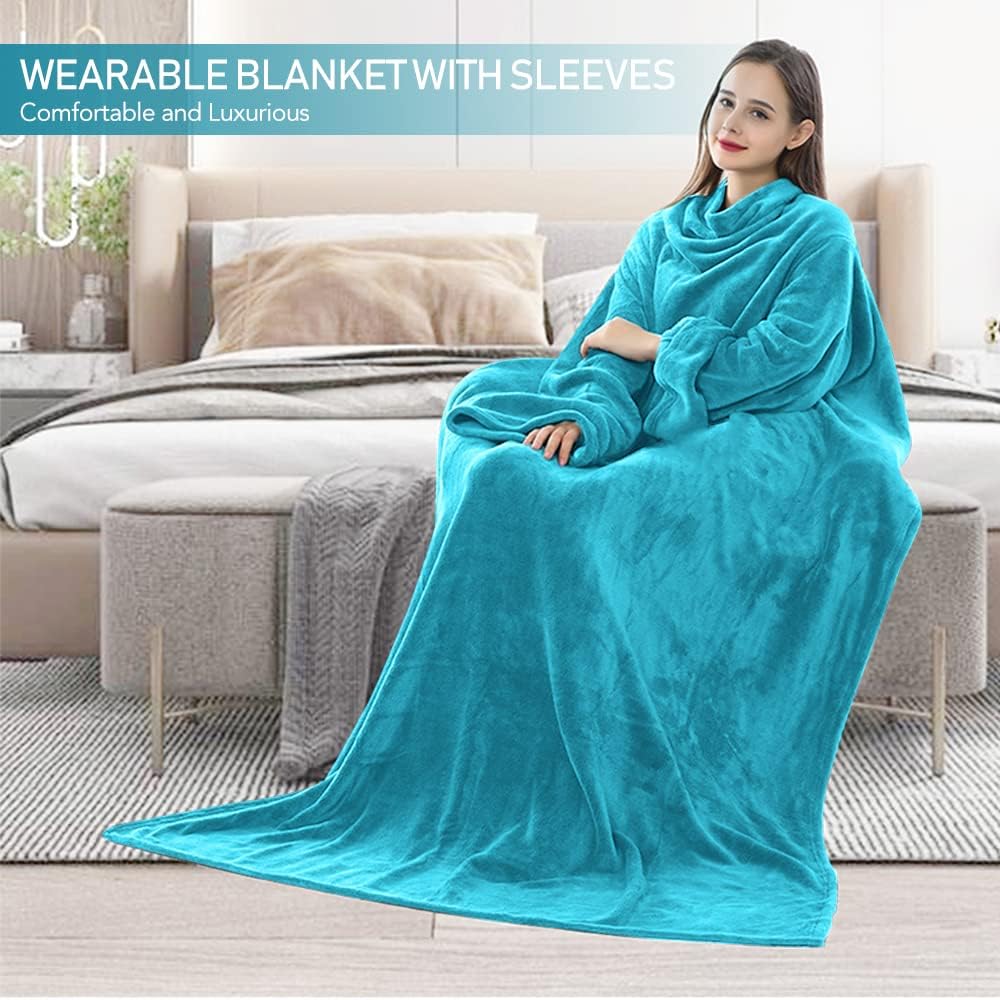 Premium Fleece Wearable Blanket with Sleeves,Lightweight Wearable TV Throws for Indoor Living