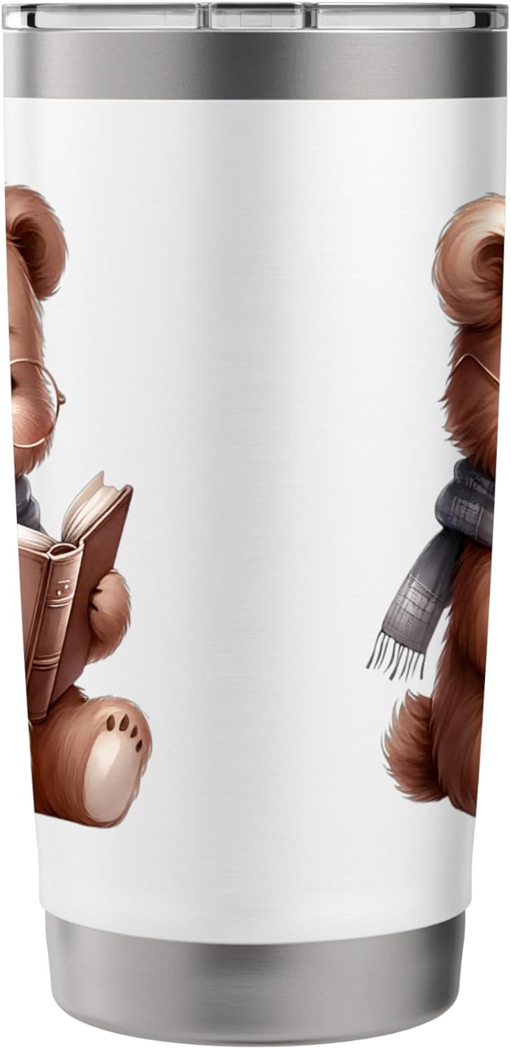 Adorable Bear Reading Book Cute Design Stainless Steel Insulated Tumbler