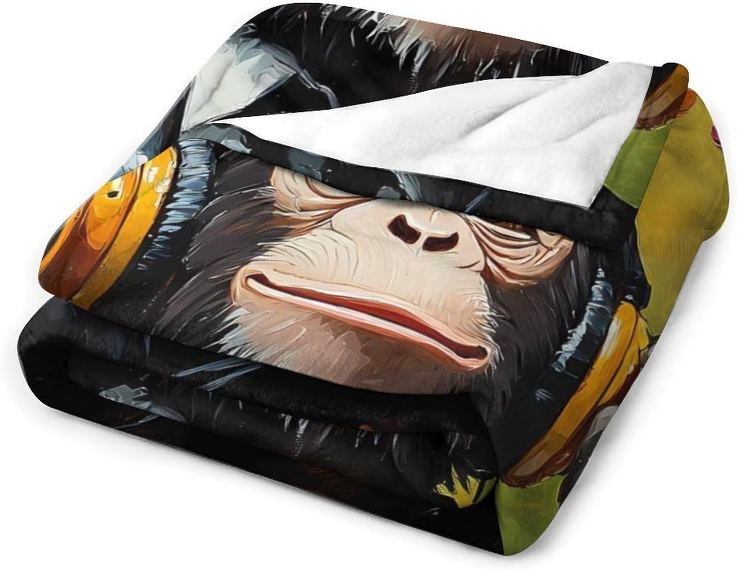 Monkey Music with Headphones Throw Blanket for Couch Bed Plush Cozy Fuzzy Flannel Blanket for All Season 40"x50"