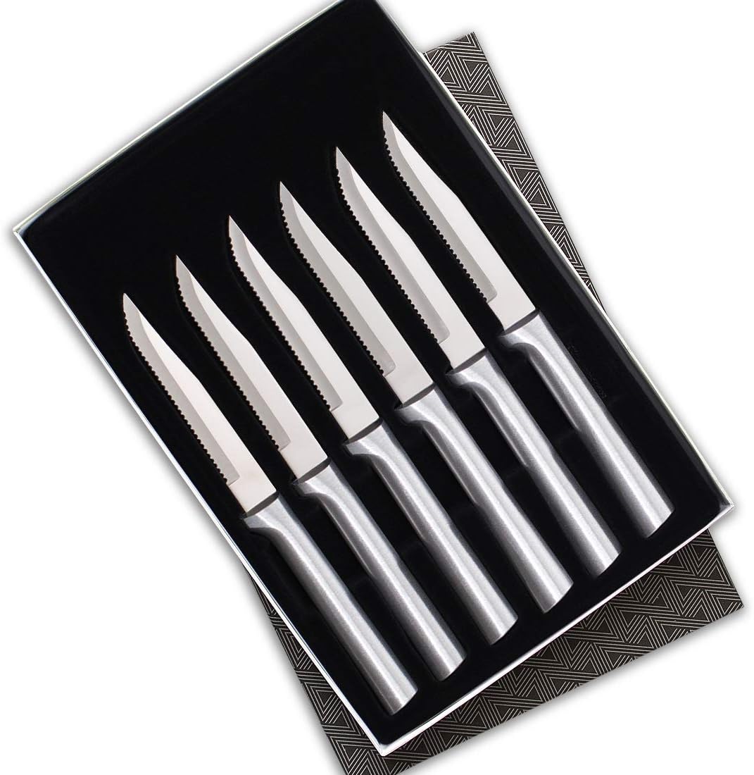 Rada Cutlery Six Serrated Steak Knives Gift Set (S6S), 6-Piece Knife Set, Stainless Steel Blades, Silver Handle
