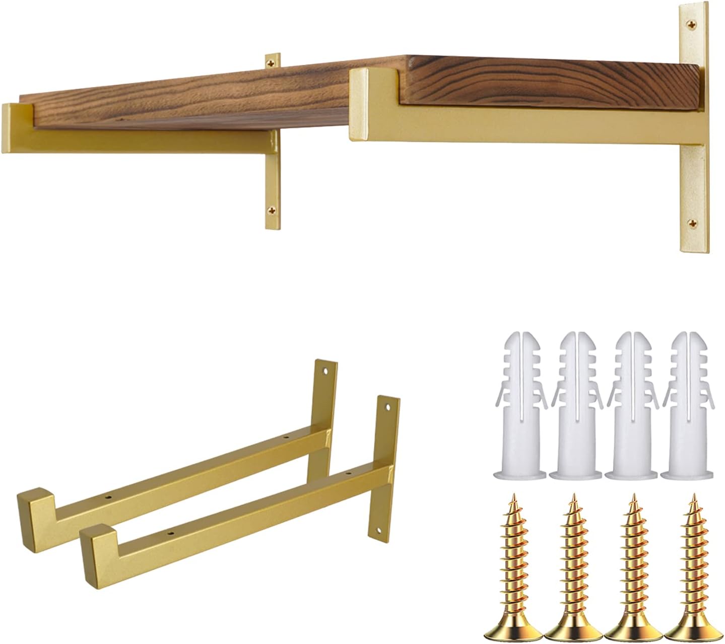 OVOV 2 Pcs Metal Shelf Brackets Heavy Duty Industrial Wall Mounted Floating Shelf Brackets (Gold) 12"