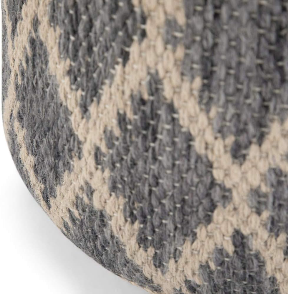 SIMPLIHOME Edgeley Round Pouf - 18 inch Wide Handwoven Jute and Cotton Ottoman in Grey and Natural, Boho-Style Footstool or Extra Seating for Living Room, Bedroom, or Kids Room, Assembled