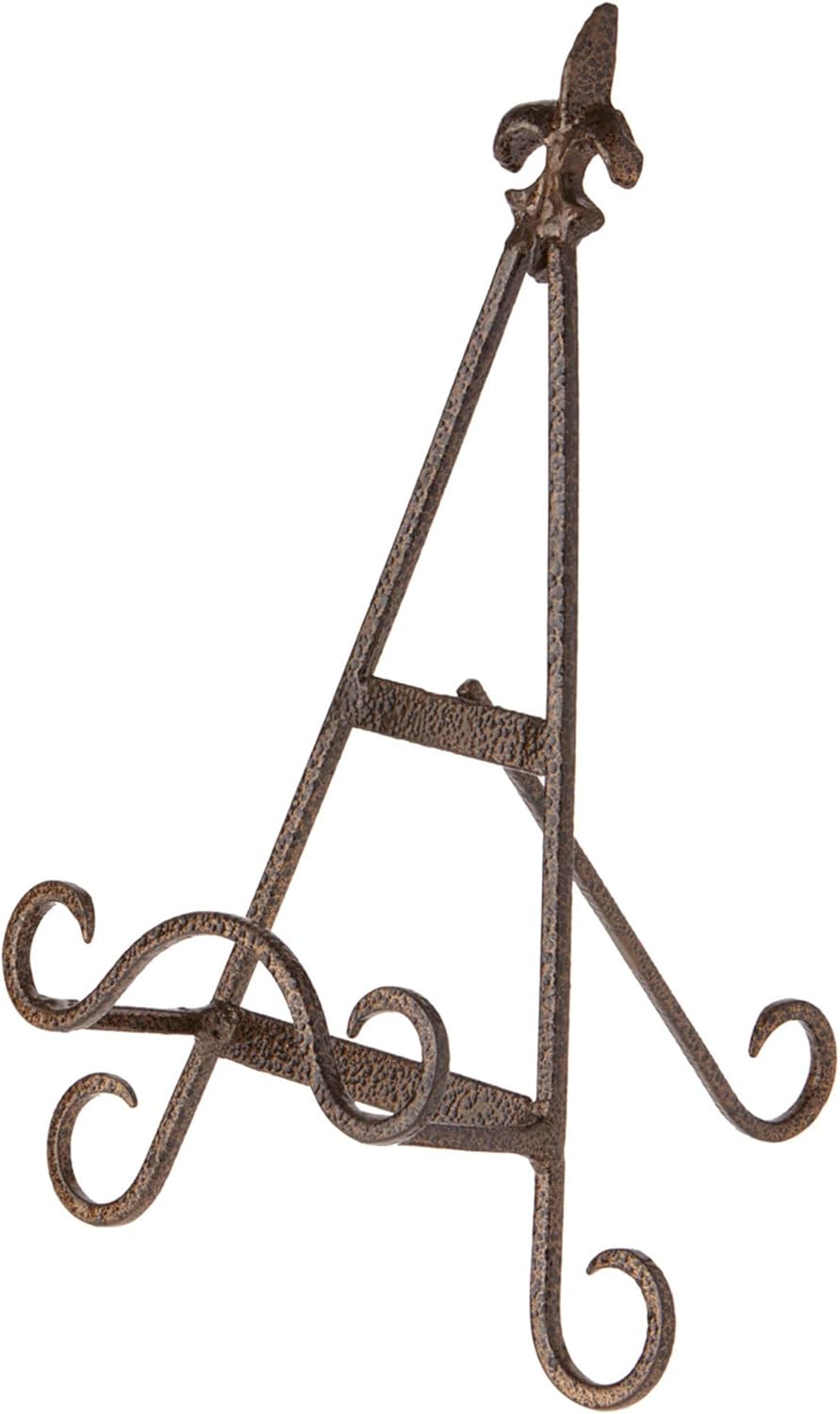 Bard's Antique Gold-toned Wrought Iron Easel, Fleur de Lis, 11" H x 7.75" W x 8.5" D (For 7.5" - 11.5" Plates)