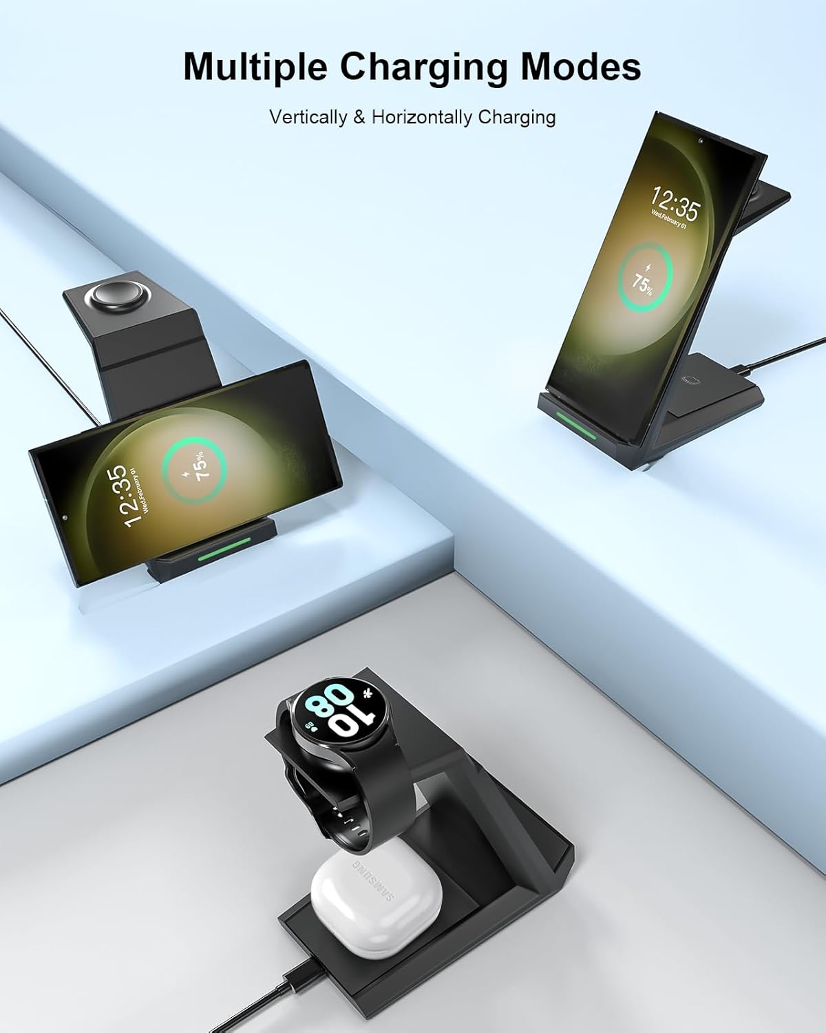 Wireless Charger for Samsung - Nanami 3 in 1 Charging Station for Multiple Devices, Fast Charger Stand for Galaxy S26 S25 S24 S23 Ultra S22 Z Flip Fold 7,Galaxy Watch 6/5/5 Pro/4/3, Galaxy Buds 2 Pro