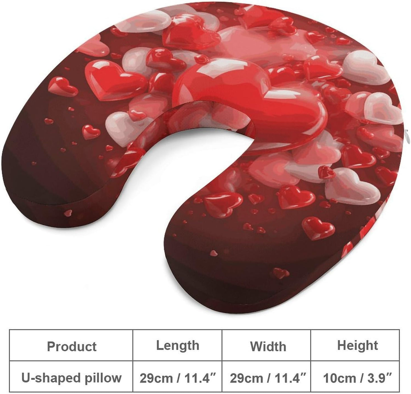 Love Red Hearts Neck Pillow Memory Foam U Shaped Pillows Portable Pillows for Shoulder Travel Head Support Pillow with Concealed Zipper for Airplane Car Home Office