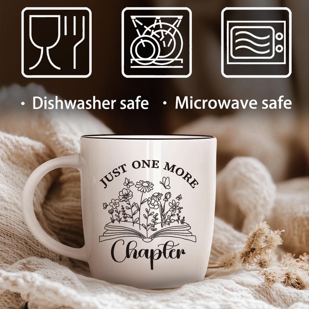 Reading Coffee Mug Gift Just One More Chapter for Book Lovers, Novelty Coffee Mugs for Readers, Writers & Bibliophiles, Perfect Christmas Thanksgiving Birthday Present for Women Men, 13oz