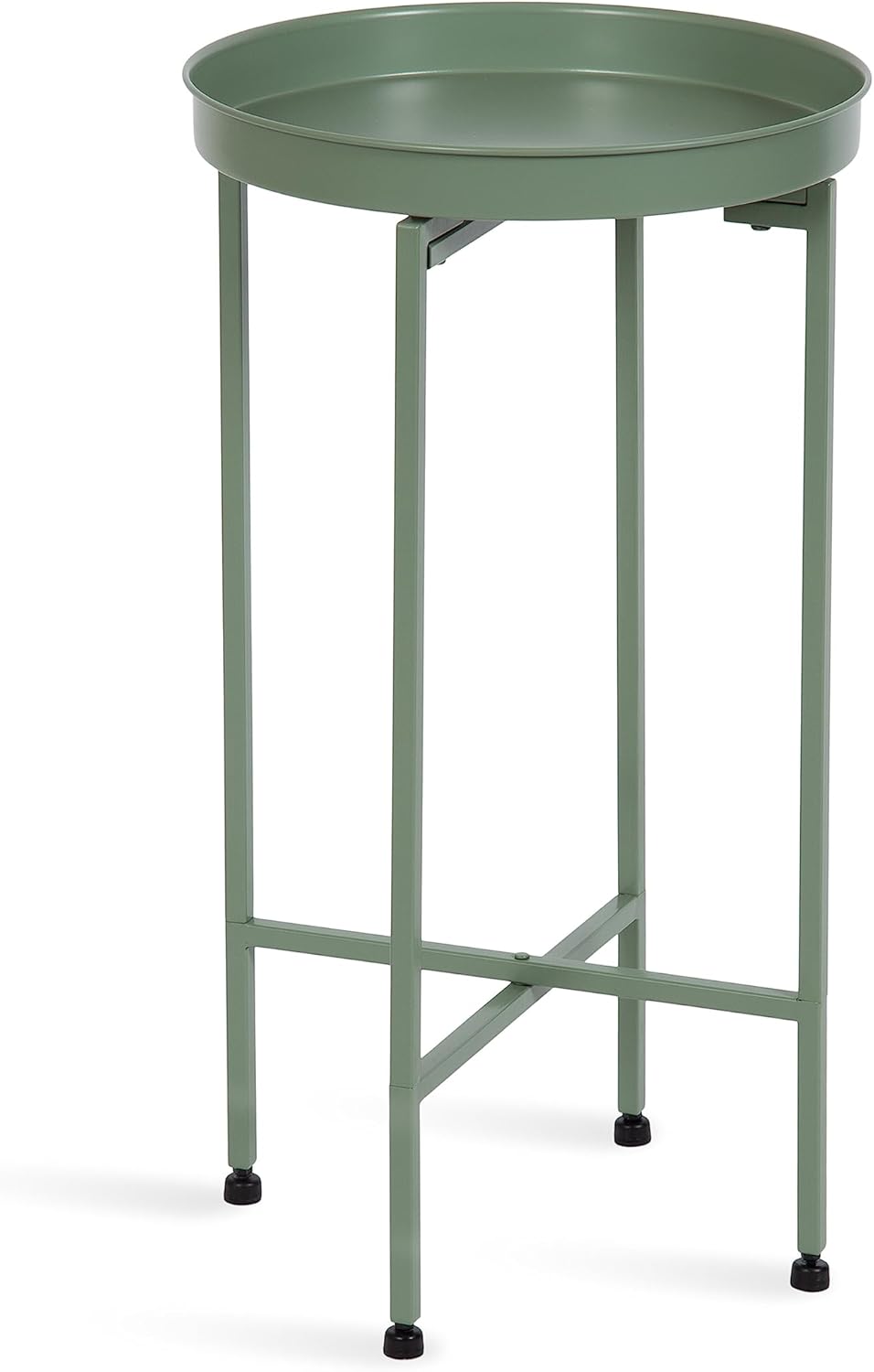 Kate and Laurel Celia Round Metal Foldable Accent Table; 15 x 26; Green; Transitional Small Side Table with a Removable Magnetic Tray Tabletop and Space-Saving Folding Base
