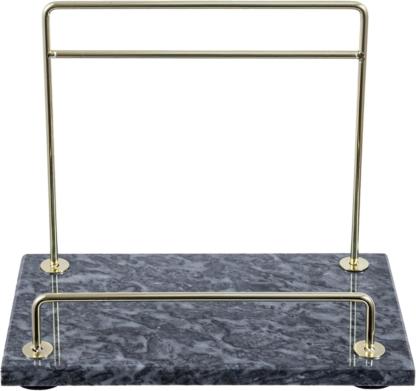 MyGift Modern Black Marble Cookbook Stand, Kitchen Countertop Recipe Holder Stand with Brass Tone Metal Rail