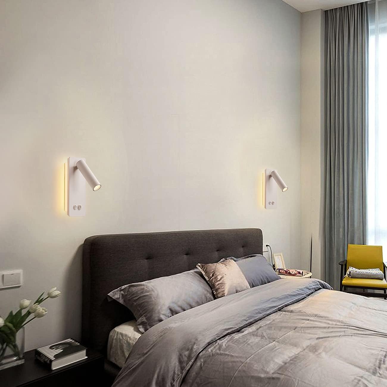 LED Wall Lamp Bedside Reading Light Plug-in 3W Headboard Wall Sconce Adjustable Wall Light with On-Off Switch Background Light 3000K(White)