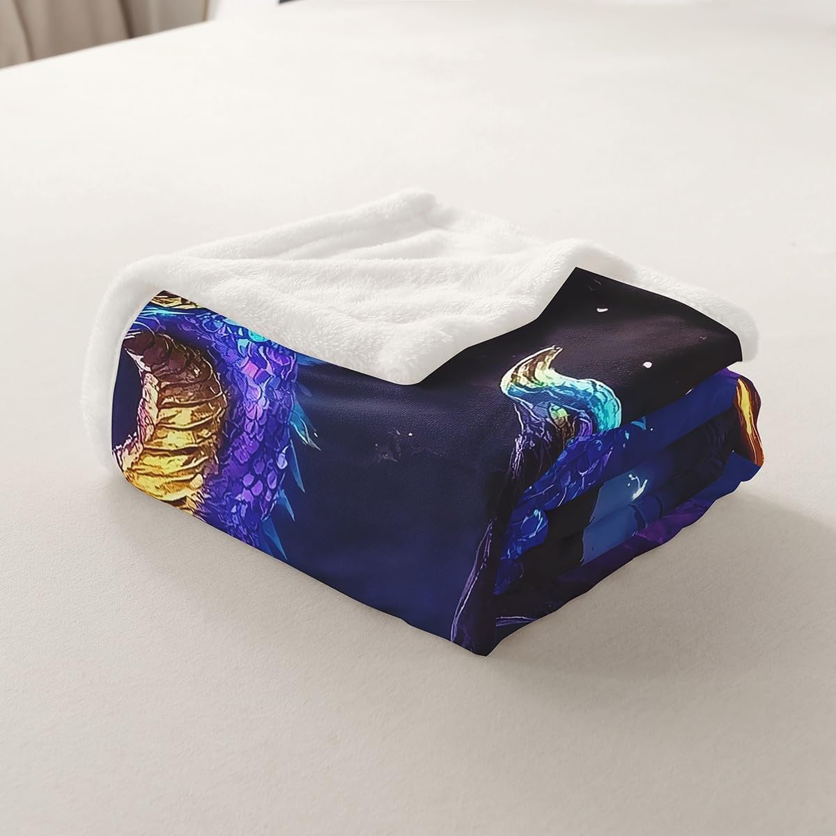 Erosebridal Dragon Throw Blanket Twin 60"X80", Magic Animal Loong Sherpa Blanket for Kids Boys Teens Bedroom Decor, Outer Space Fleece Blanket Lightning Galaxy Plush Bed Blanket, Purple