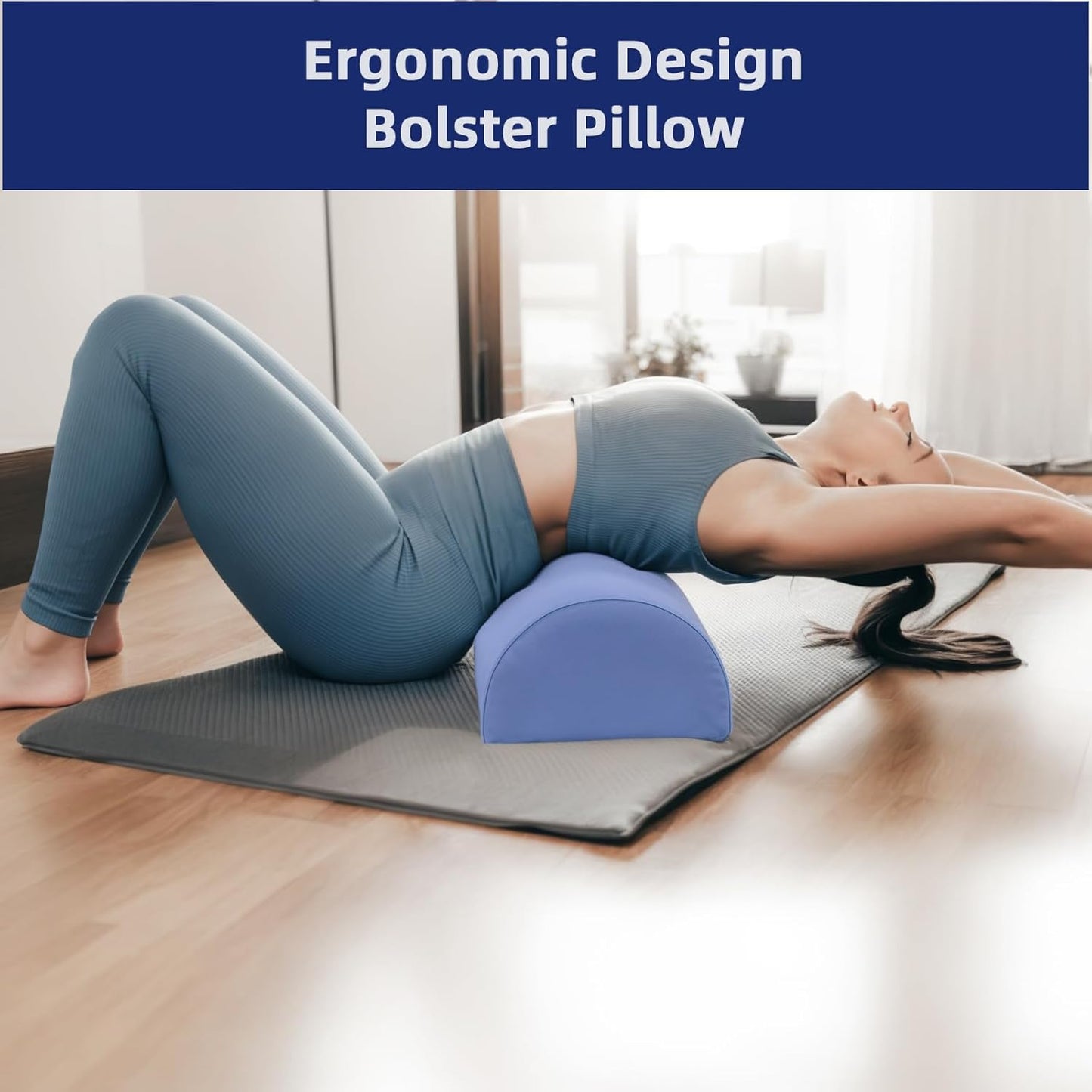 Knee Pillow for Back Sleeping - Half Moon Bolster Pillow for Legs - Cooling Under Knee Pillow for Sleeping on Back, Leg Support, Foot Elevation (Misty Blue)