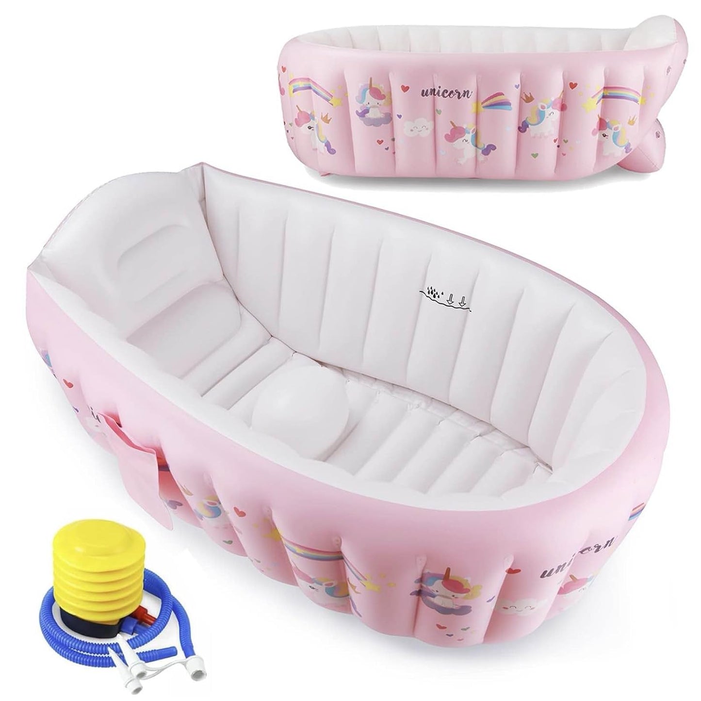 PandaEar Baby Inflatable Bathtub, Portable Travel Baby Infant Bath Tub Toddler Bathtub with Air Pump, Foldable Non-Slip Shower Basin Mini Air Swimming Pool for Newborn (Whale Blue) (Pink)