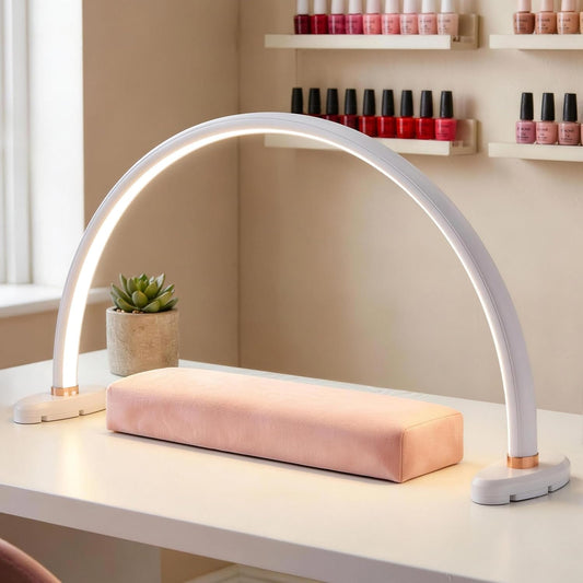 Half Moon Light for Nail Desk 20 inch Nail Desk Light Half Moon Lamp Portable Arch Lamp Dimmable with Foldable Bracket for Desk Salon Table Use, 3 Color Temperature