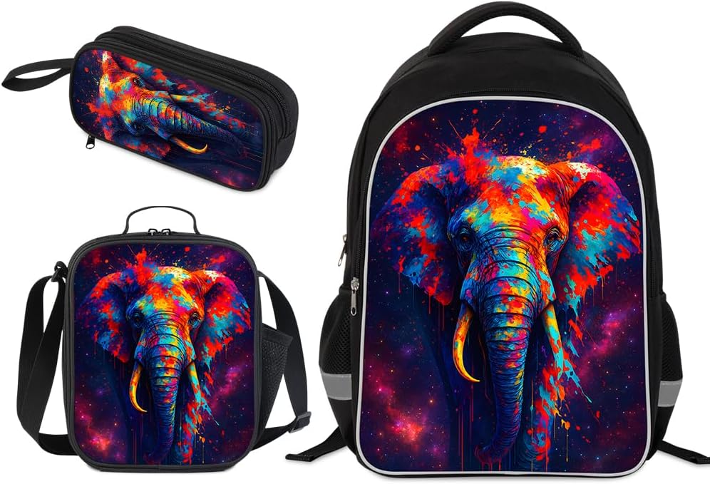 Kids Backpack for Boys Girls Preschool Kindergarten Backpacks Lightweight Elementary Middle School Bookbag with Lunch Box Set (Elephant)