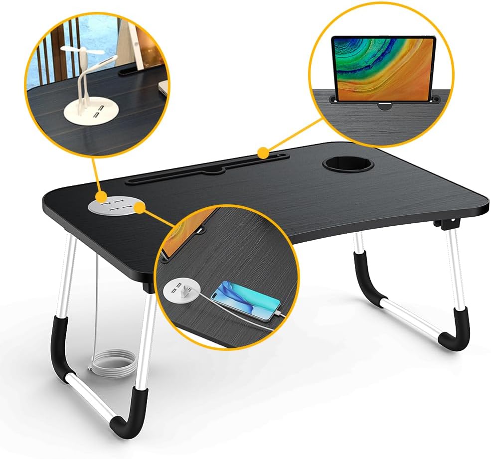Bed Table Elekin Folding Lap Desk Laptop Desk Table with Storage Drawer/Cup Holder Folding Lap Desk Multi-Function Laptop Bed Table Desk Stand Bed Table Tray for Bed/Couch/Sofa