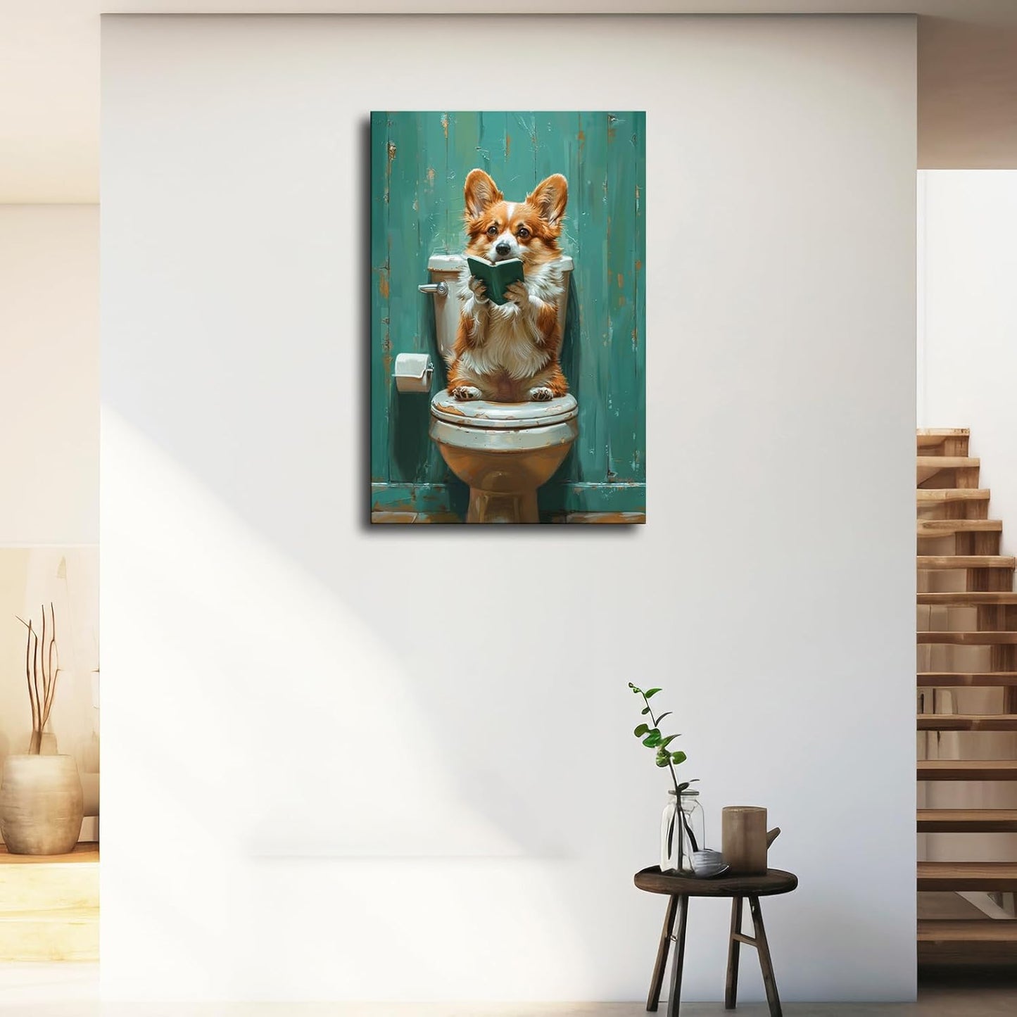 Generic Wall Art Bathroom Wall Art Funny Dog Re-reading Book Canvas Poster Living Room Wall Art Bedroom Wall Decor Printins (12x18inch-Framed), white
