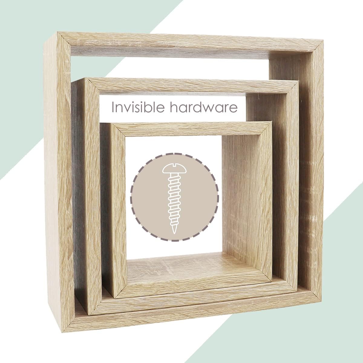 Home Basics Sturdy & Attractive Floating Wall Cubes, Oak | Shadow Box Frames are Perfect for Any Room | Frame Your Favorite Items on Display