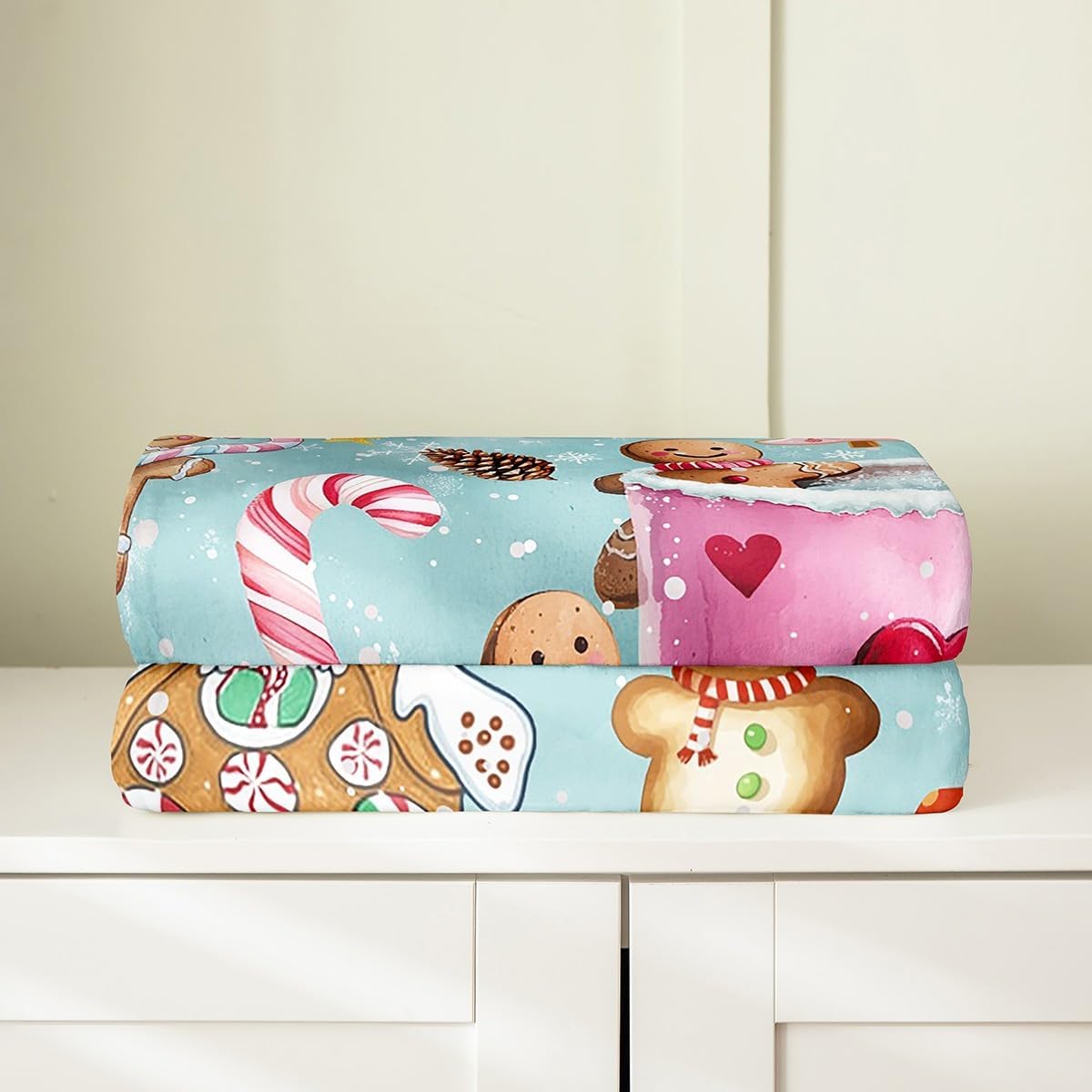 Cute Gingerbread Man Flannel Blanket for Adults,Winter Christmas Candy Coffee Gift Flannel Fleece Blanket Throw 50"x60",Kawaii Gingerbread House Winter Snow Bedroom Decor Bed Sofa Couch Blankets