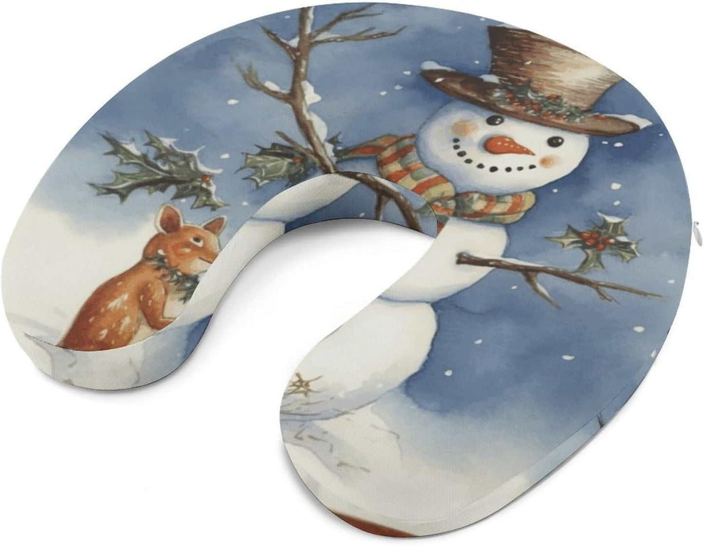 Winter Snowman Neck Pillow Memory Foam U Shaped Pillows Portable Pillows for Shoulder Travel Head Support Pillow with Concealed Zipper for Airplane Car Home Office