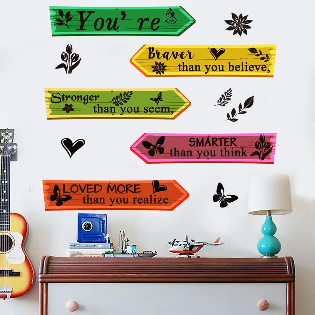 Colorful Wall Decal Inspirational Quote Wall Decals You’re Braver Than You Believe, Stronger Than You Seem, Smarter Than You Think, Loved More Than You Realize Decoration