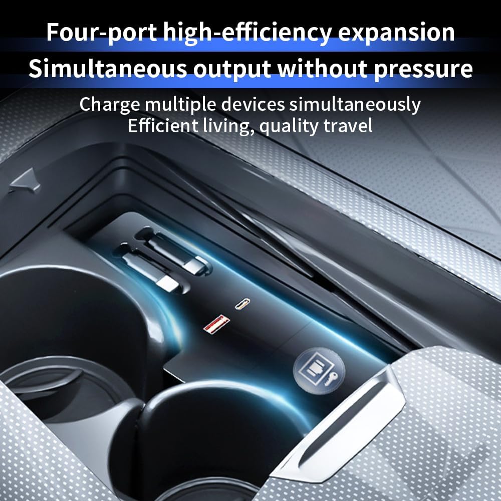 Car USB Hub Docking Station for Mercedes Benz E Class 2024 2025 2026 E350 E450 Sedan Wagon Type-C Fast Charger Auto Interior Centre Console Accessories Cigarette Lighter Phone Charging Adapter