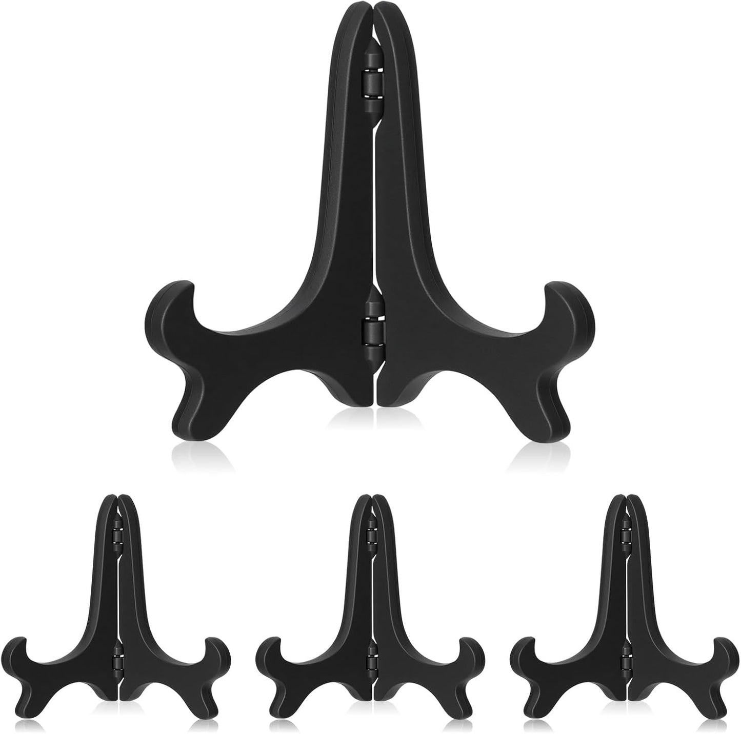 4PCS Plastic Plate Stands, 4 Inch Decorative Picture Holder for Displaying, Black Wood-like Easels for Sign, Cookbook, Now Playing Vinyl Record, Recipe Book
