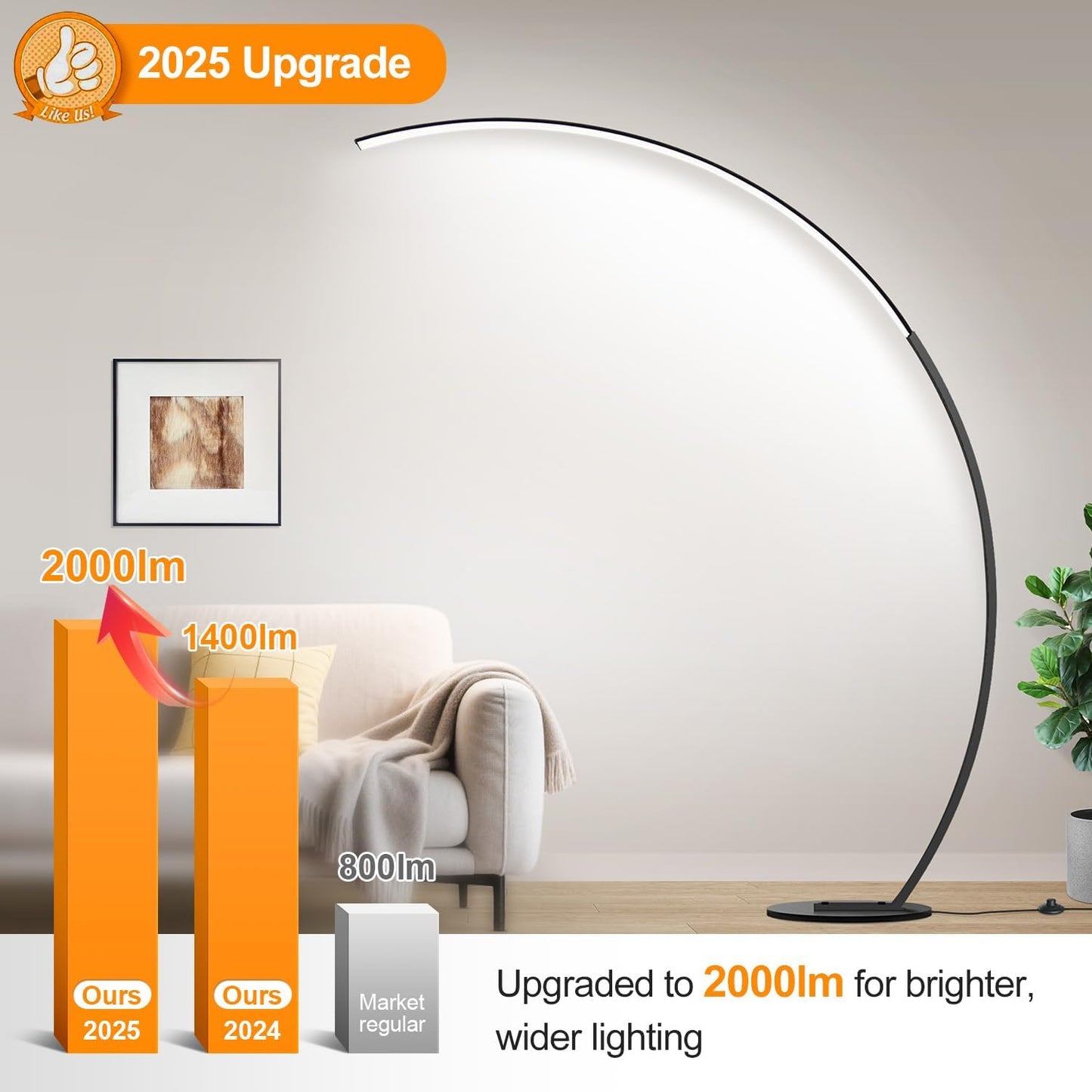 【Upgraded】Dimmable Floor Lamp with 3 Color Temperatures, Ultra Bright 2000LM Arc Floor Lamps for Living Room, Modern Standing Tall Lamp with Remote Control Reading Floor Lamp for Bedroom Office