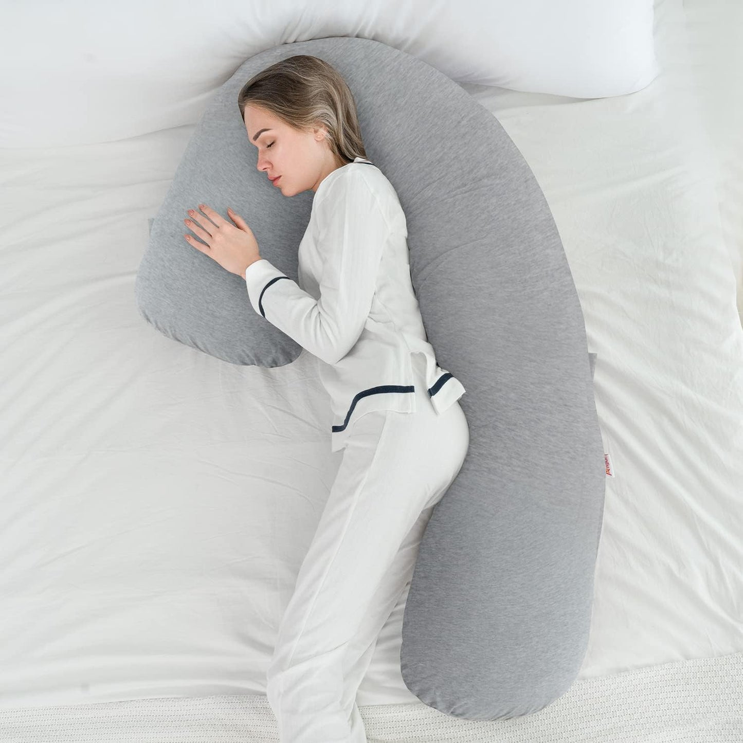 AngQi Body Pregnancy Pillow with Jersey Cover, L Shaped Full Body Pillow for Pregnant Women and Side Sleeping, Gray
