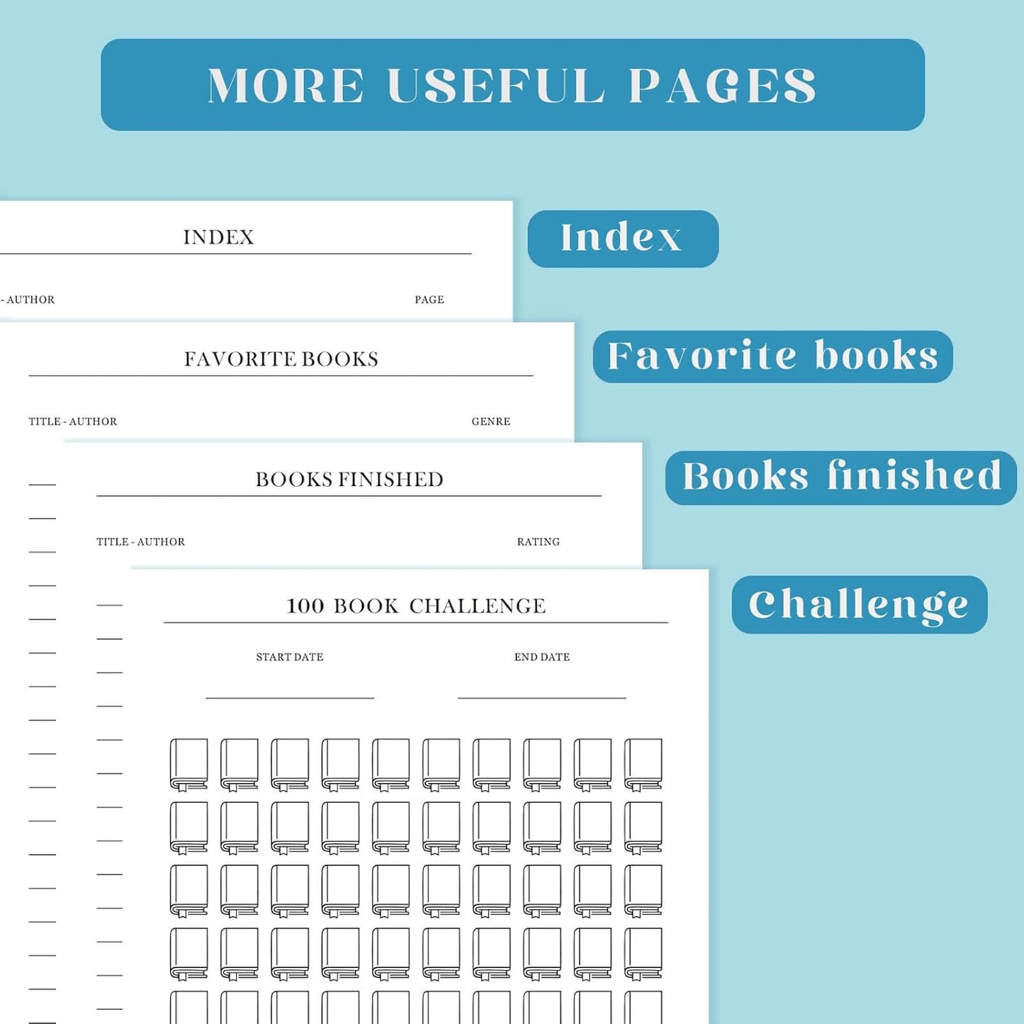 Reading Journal - Elegant Book Journal Reading Log for Reviews and Progress Tracking - Thoughtful Gift for Books Lovers & Readers - 110 Book Reviews (Ocean Blue)