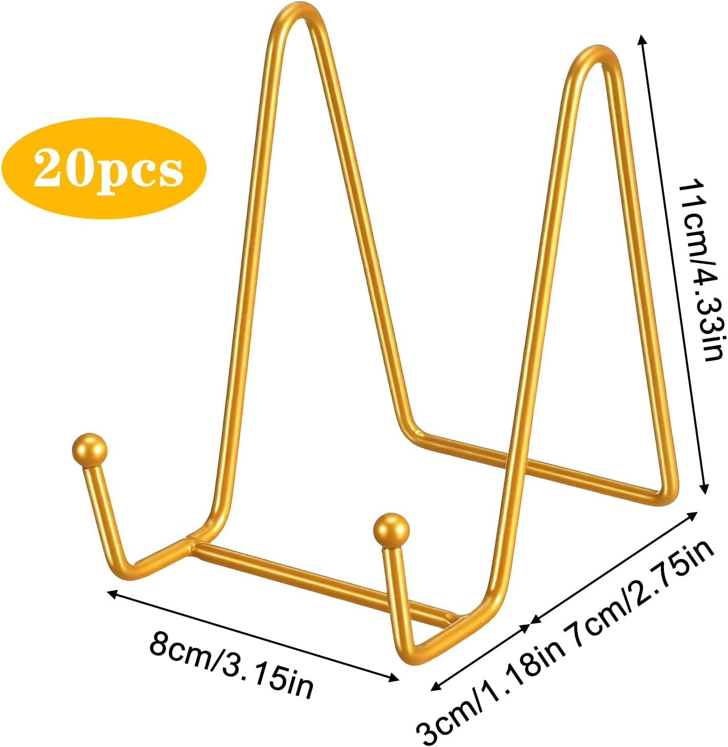 20 Pcs Plate Stands for Display, 4.3 Inch Metal Glod Plate Display Stand Sturdy Picture Frame Stands for Photo, Book, Tabletop, Decorative Plates