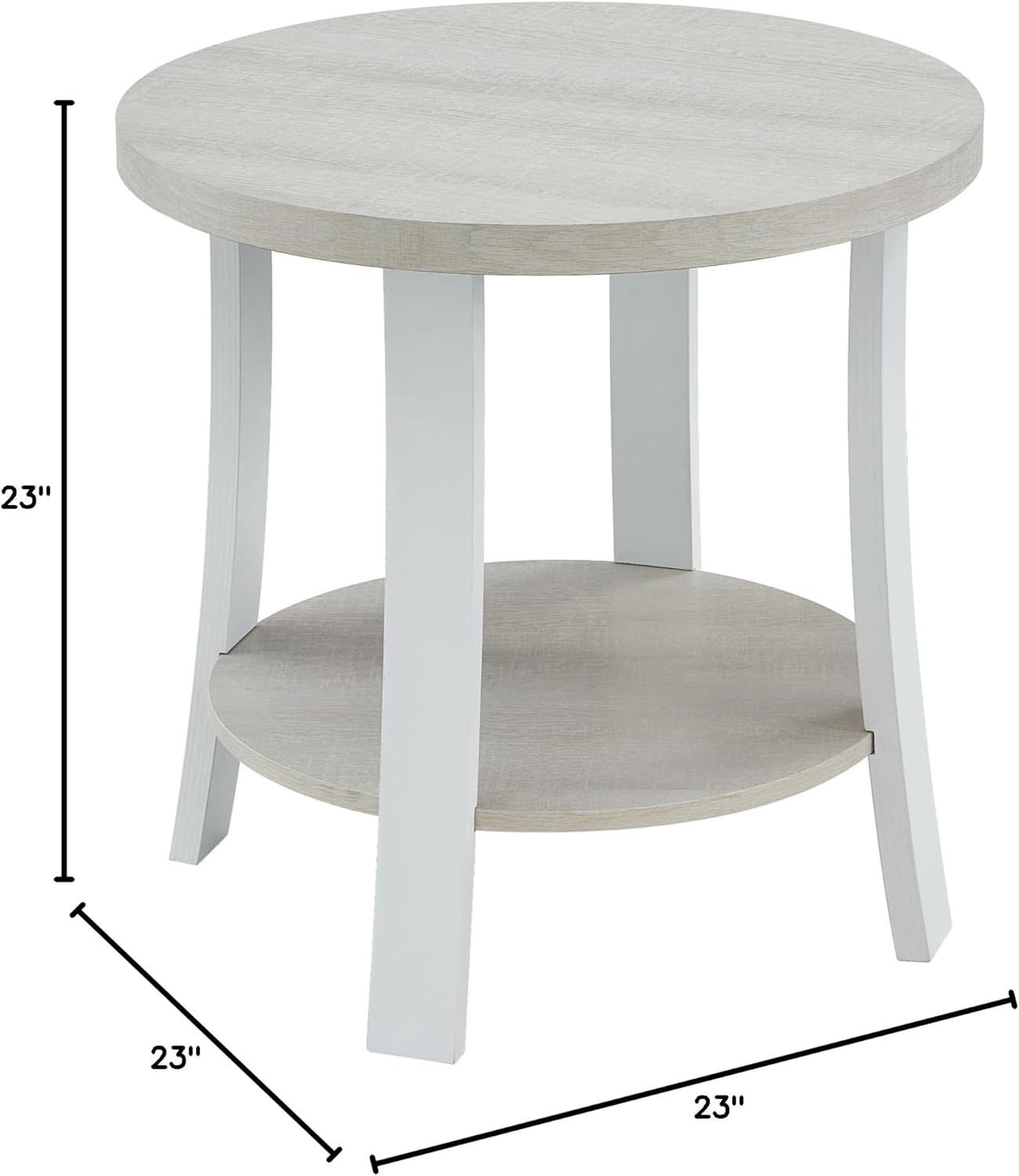 Roundhill Furniture Anze Contemporary Round Wood Shelf End Table in White Finish