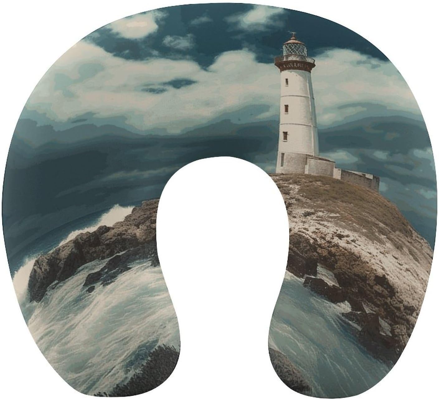 Lighthouse Seaside Neck Pillow Memory Foam U Shaped Pillows Portable Pillows for Shoulder Travel Head Support Pillow with Concealed Zipper for Airplane Car Home Office